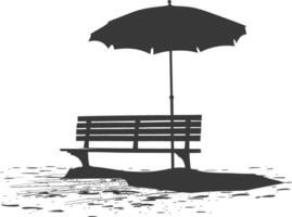 silhouette banc avec parapluie sur le plage noir Couleur seulement vecteur