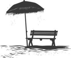 silhouette banc avec parapluie sur le plage noir Couleur seulement vecteur