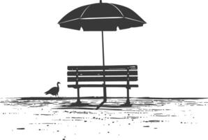 silhouette banc avec parapluie sur le plage noir Couleur seulement vecteur