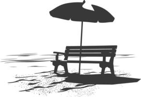 silhouette banc avec parapluie sur le plage noir Couleur seulement vecteur