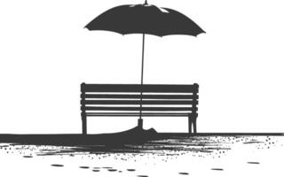 silhouette banc avec parapluie sur le plage noir Couleur seulement vecteur