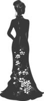 silhouette indépendant chinois femmes portant cheongsam ou zansae noir Couleur seulement vecteur