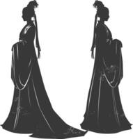 silhouette indépendant chinois femmes portant hanfu noir Couleur seulement vecteur