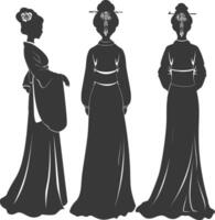 silhouette indépendant chinois femmes portant hanfu noir Couleur seulement vecteur