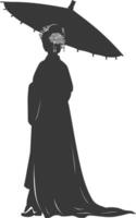 silhouette indépendant chinois femmes portant hanfu avec parapluie noir Couleur seulement vecteur