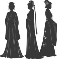silhouette indépendant chinois femmes portant hanfu noir Couleur seulement vecteur