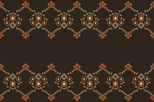 traditionnel noir ethnique motifs ikat géométrique en tissu modèle traverser point.ikat broderie ethnique Oriental pixel marron arrière-plan.abstrait, illustration. texture, décoration, papier peint. vecteur