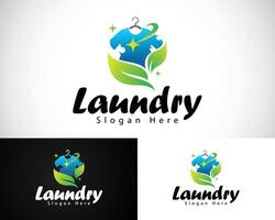 moderne blanchisserie logo avec vêtements illustration la nature laisser nettoie Frais vecteur