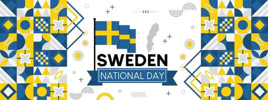 Suède nationale journée. célèbre annuellement sur juin 6 dans Suède. content nationale vacances de liberté. suédois drapeau. nord scandinave pays. patriotique affiche conception. vecteur