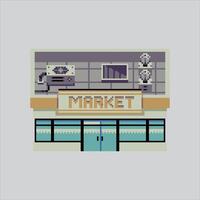 pixel art illustration supermarché. pixélisé marché. supermarché boutique bâtiment pixélisé pour le pixel art Jeu et icône pour site Internet et jeu. vieux école rétro. vecteur