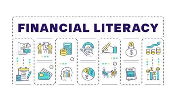 financier l'alphabétisation mot concept isolé sur blanche. famille économie, payant factures. personnel finance. Créatif illustration bannière entouré par modifiable ligne coloré Icônes vecteur