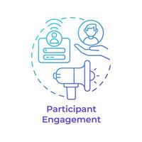 participant engagement bleu pente concept icône. hackathon organisation. social médias promotion. rond forme ligne illustration. abstrait idée. graphique conception. facile à utilisation dans promotionnel matériaux vecteur