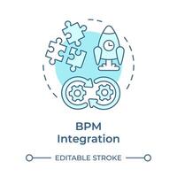 bpm l'intégration doux bleu concept icône. flux de travail rationaliser. opérationnel efficacité. rond forme ligne illustration. abstrait idée. graphique conception. facile à utilisation dans infographie, article vecteur