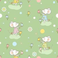 souris mignonne dans une robe dansant avec une fleur.