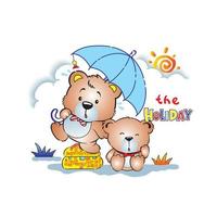 illustration vectorielle d'ours de dessin animé à l'aide d'un parapluie avec ses amis vecteur