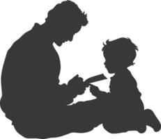 silhouette père en train de lire une livre à enfant plein corps noir Couleur seulement vecteur