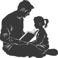 silhouette père en train de lire une livre à enfant plein corps noir Couleur seulement vecteur