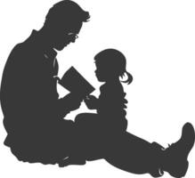 silhouette père en train de lire une livre à enfant plein corps noir Couleur seulement vecteur