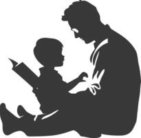 silhouette père en train de lire une livre à enfant plein corps noir Couleur seulement vecteur