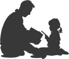 silhouette père en train de lire une livre à enfant plein corps noir Couleur seulement vecteur