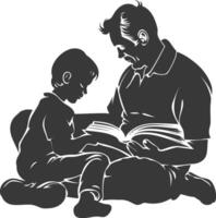 silhouette père en train de lire une livre à enfant plein corps noir Couleur seulement vecteur