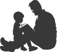 silhouette père en train de lire une livre à enfant plein corps noir Couleur seulement vecteur