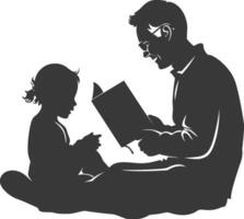 silhouette père en train de lire une livre à enfant plein corps noir Couleur seulement vecteur