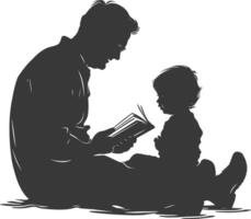 silhouette père en train de lire une livre à enfant plein corps noir Couleur seulement vecteur