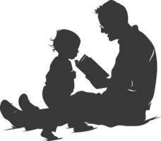 silhouette père en train de lire une livre à enfant plein corps noir Couleur seulement vecteur