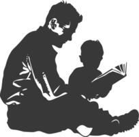 silhouette père en train de lire une livre à enfant plein corps noir Couleur seulement vecteur