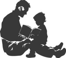 silhouette père en train de lire une livre à enfant plein corps noir Couleur seulement vecteur