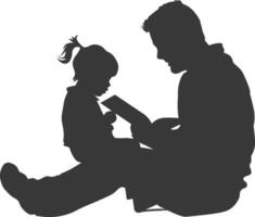 silhouette père en train de lire une livre à enfant plein corps noir Couleur seulement vecteur