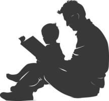 silhouette père en train de lire une livre à enfant plein corps noir Couleur seulement vecteur