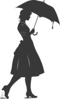 silhouette indépendant Allemagne femmes portant dirndl avec parapluie noir Couleur seulement vecteur