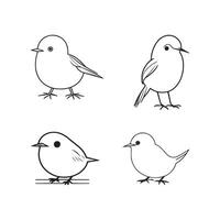 mignonne oiseau illustration noir et blanc dessin animé personnage conception collection. blanc Contexte. animaux domestiques, animaux. vecteur