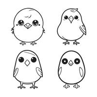 mignonne oiseau illustration noir et blanc dessin animé personnage conception collection. blanc Contexte. animaux domestiques, animaux. vecteur