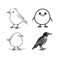 mignonne oiseau illustration noir et blanc dessin animé personnage conception collection. blanc Contexte. animaux domestiques, animaux. vecteur