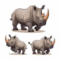 mignonne et magnifique rhinocéros différent pose dessin animé animal conception plat illustration isolé sur blanc Contexte vecteur