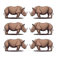 mignonne et magnifique rhinocéros différent pose dessin animé animal conception plat illustration isolé sur blanc Contexte vecteur