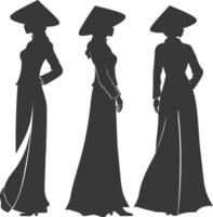 silhouette indépendant vietnamien femmes portant ao dai noir Couleur seulement vecteur