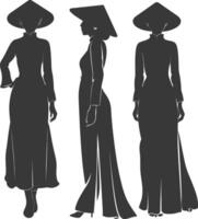 silhouette indépendant vietnamien femmes portant ao dai noir Couleur seulement vecteur