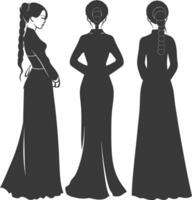 silhouette indépendant vietnamien femmes portant ao dai noir Couleur seulement vecteur