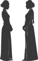 silhouette indépendant vietnamien femmes portant ao dai noir Couleur seulement vecteur