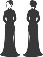 silhouette indépendant vietnamien femmes portant ao dai noir Couleur seulement vecteur