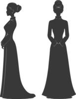 silhouette indépendant vietnamien femmes portant ao dai noir Couleur seulement vecteur