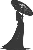 silhouette indépendant vietnamien femmes portant ao dai avec parapluie noir Couleur seulement vecteur