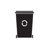 plat dessin animé noir recycler poubelle vecteur