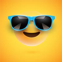 Smiley 3D haute-détaillé avec lunettes de soleil sur un fond coloré, illustration vectorielle vecteur