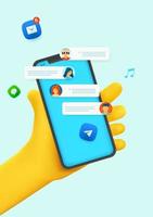 main tenant un smartphone moderne avec interface de messagerie vecteur