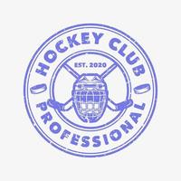 professionnel de club de hockey de conception de logo avec le bâton de hockey jumeau et l'illustration vintage de casque de hockey vecteur